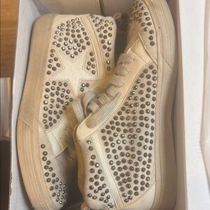 ShuShop Cream Studded High-Top Sneakers